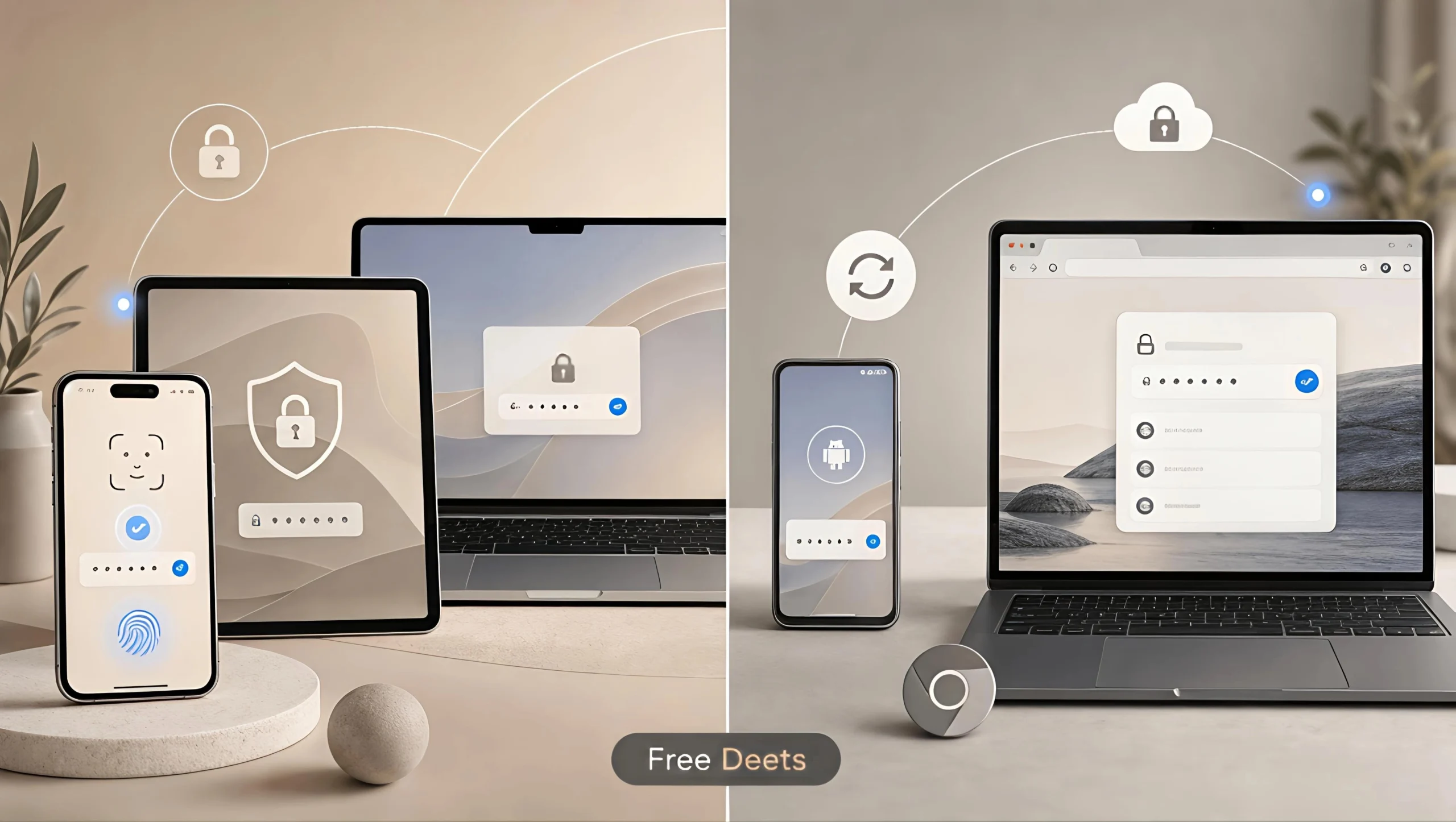 Side-by-side comparison of Apple iOS Keychain biometric sign-in versus Google Chrome and Android Password Manager.