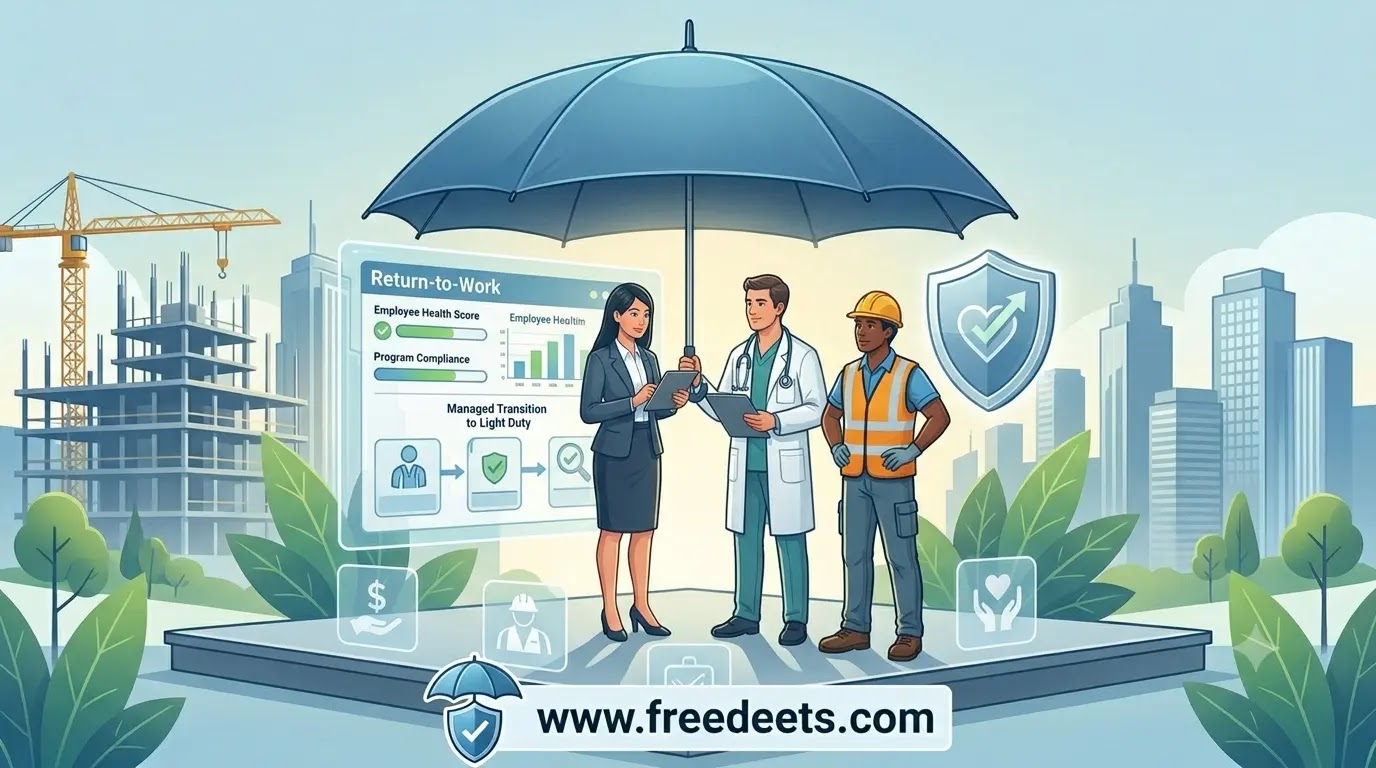 Managed return-to-work program dashboard for workers compensation claims by freedeets.com